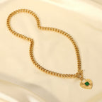 18K Gold Emerald Heart Pendant Statement Necklace