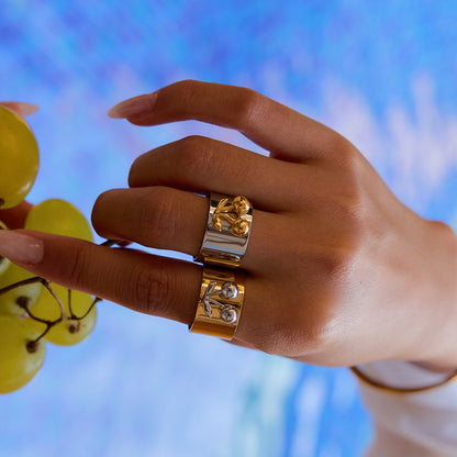 18K Gold and Silver Two Tone Sweet Glow Cherry Heart Band Ring