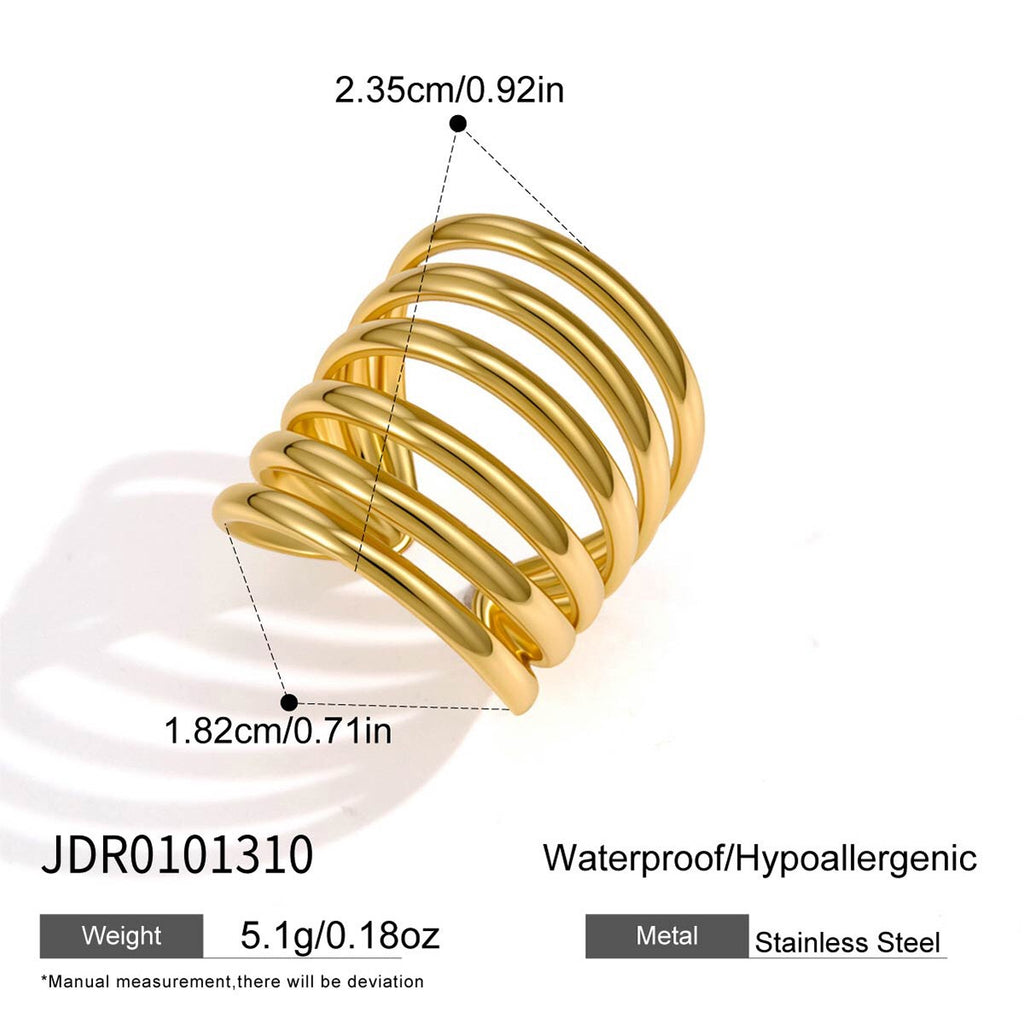 18K Gold Linear Muse Geometric Statement Ring