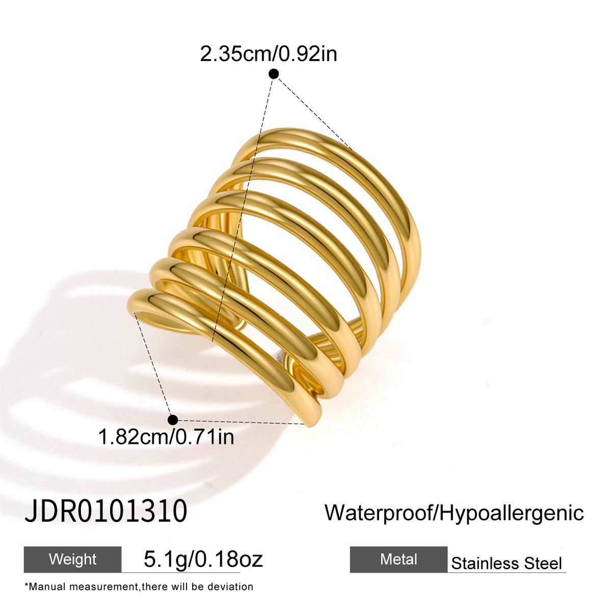 18K Gold Linear Muse Geometric Statement Ring