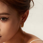 18K Gold Ribbed U Shape Hoop Huggie Earrings