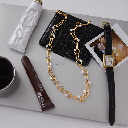 18K Gold Modern Loop Pearl Circle Chain Necklace