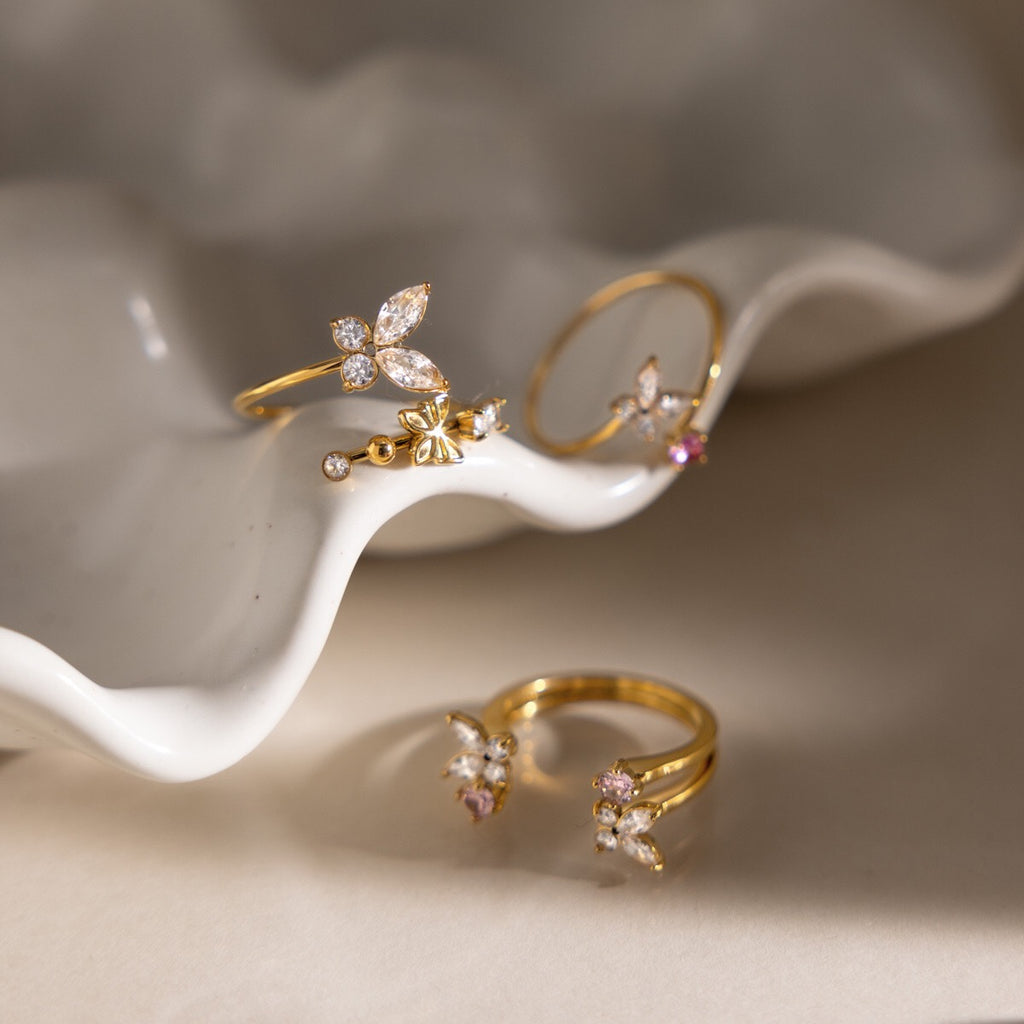 18K Gold Flutter Obsession Pink Butterfly Cuff Ring