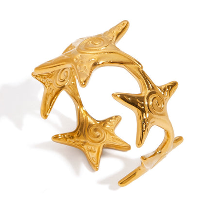 18K Gold Coastal Life Seashel Coral Starfish Ring Sets