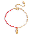 18K Gold Grace Knot Red String Lucky Charm Dainty Bracelet