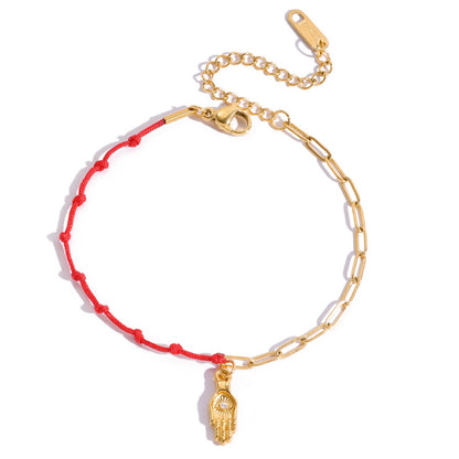 18K Gold Grace Knot Red String Lucky Charm Dainty Bracelet