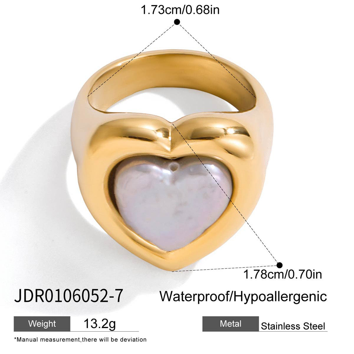 18K Gold Pearl Heart Statement Ring