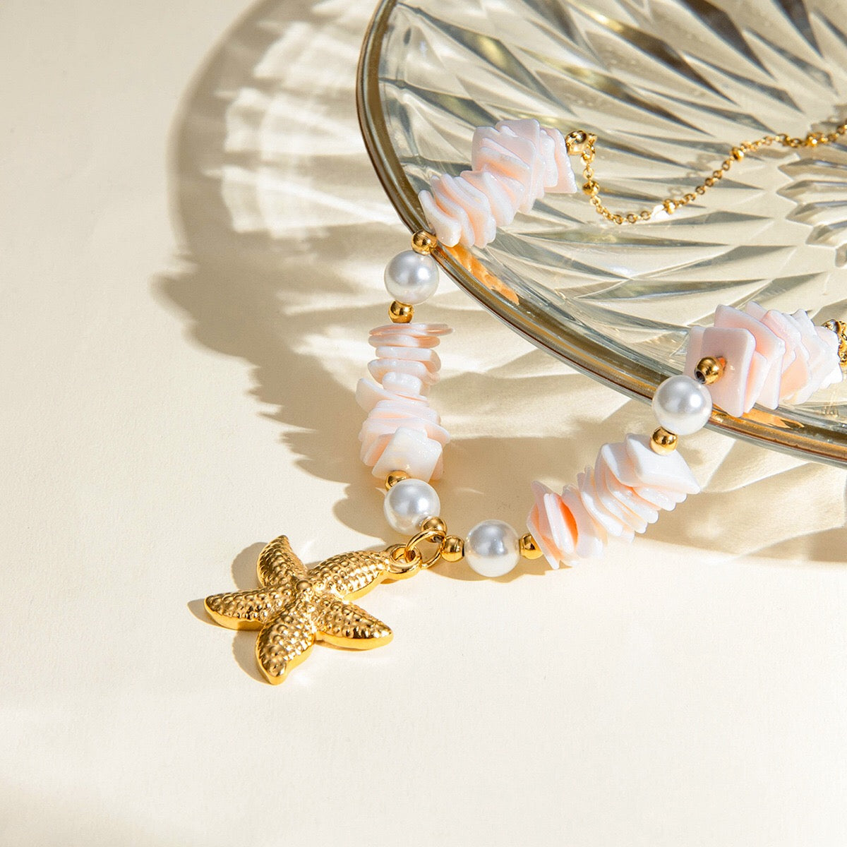 18K Gold Starfish Puka Shell Necklace