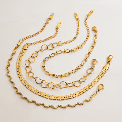 18K Gold Heart Chain Trendy Everyday Bracelet Stack
