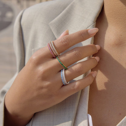18K Gold and Silver Gem Palette Eternity Ring