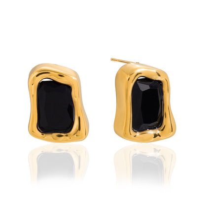 18K Gold Liquid Form Statement CZ Stud Earrings