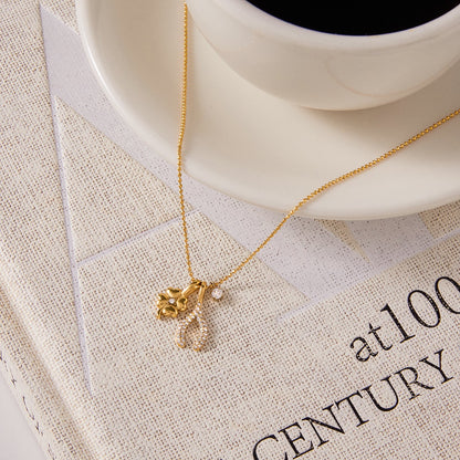 18K Gold Lucky You Clover Wishing Bone Dainty Charm Necklace