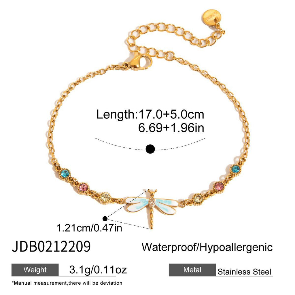 18K Gold Enchanted Garden Flower Dragonfly Butterfly Dainty Bracelet