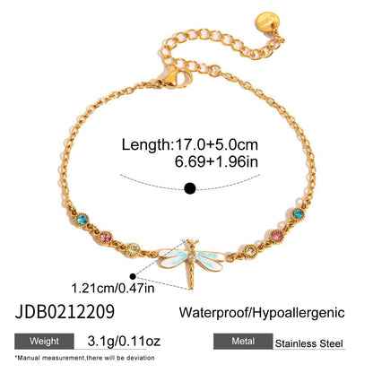 18K Gold Enchanted Garden Flower Dragonfly Butterfly Dainty Bracelet