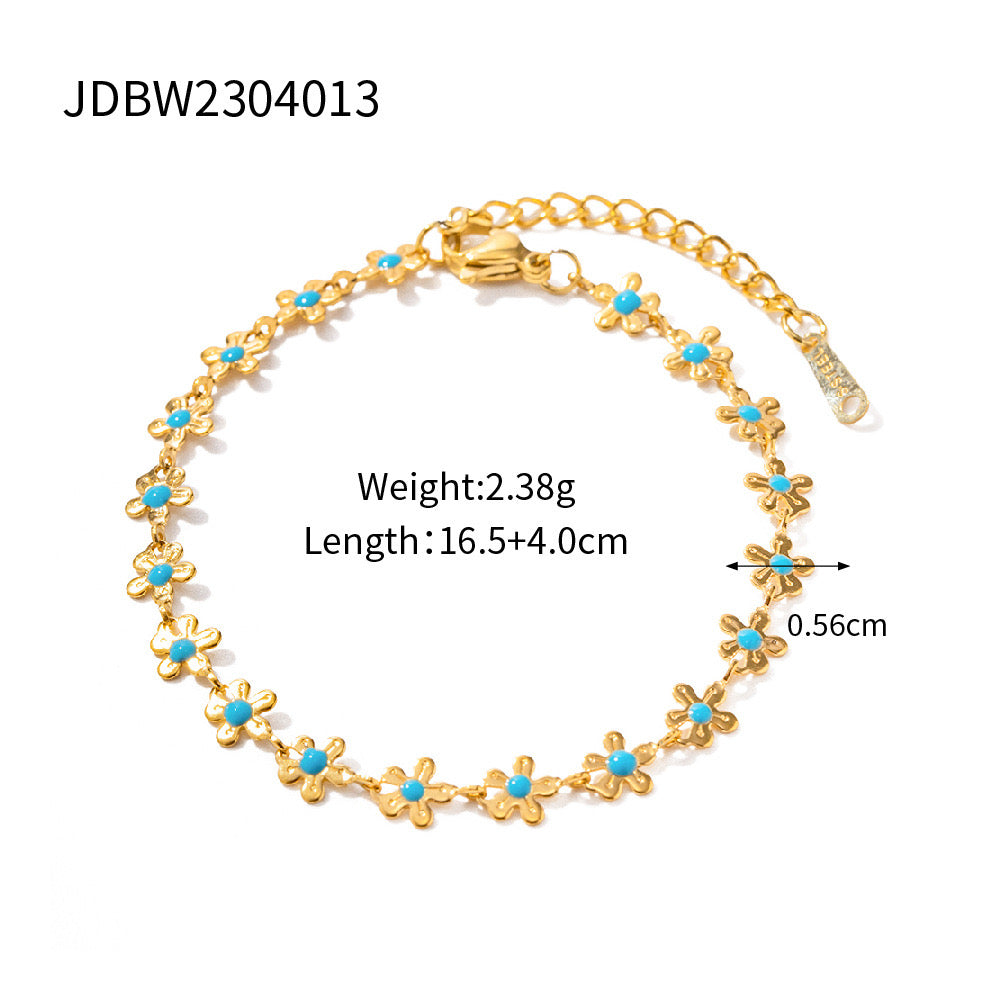18K Gold Flower Blossom Chain Bracelet