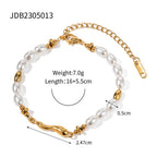 18K Gold Elegant Harmony Pearl Paperclip Chain Bracelet Stack