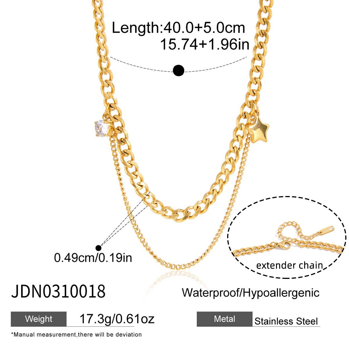 18K Gold Nova Star Cuban Link Chain Layered Necklace