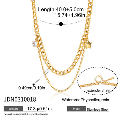 18K Gold Nova Star Cuban Link Chain Layered Necklace