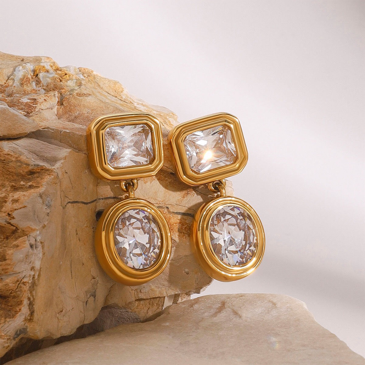 18K Gold Glam Icon Statement CZ Dangle Drop Earrings