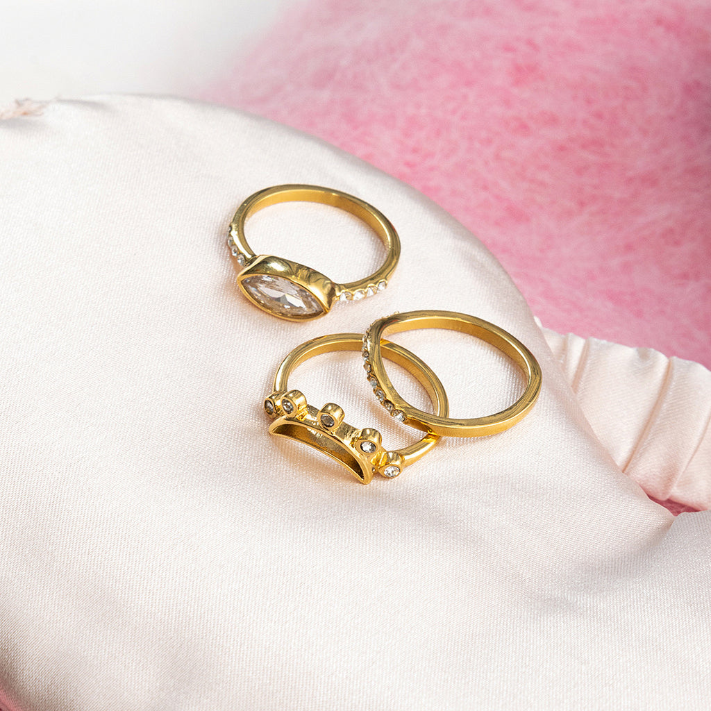 18K Gold Moon Bling Slim Stacking Rings Set