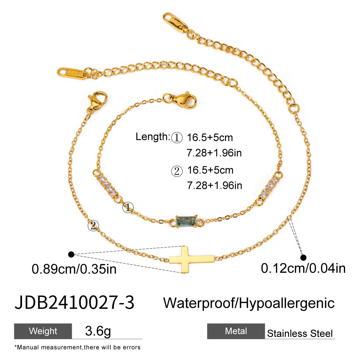 18K Gold Cross Birthstone Bracelets Set