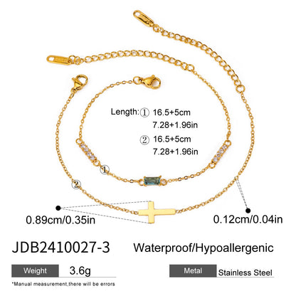 18K Gold Cross Birthstone Bracelets Set