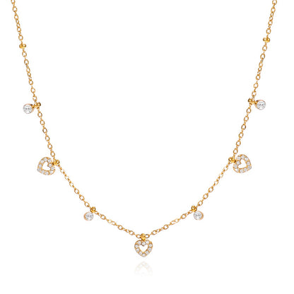 18K Gold Tempting Shimmer Heart Star Dainty Chain Necklace