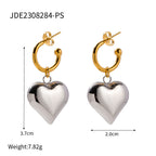 18K Gold Heart Dangle Huggie Earrings with Charm