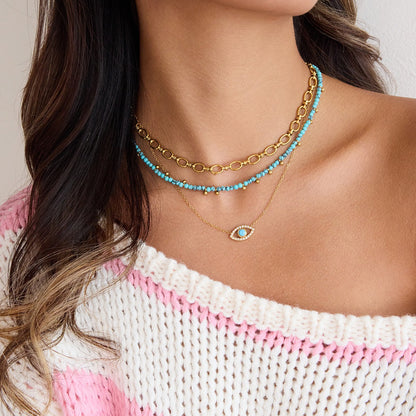18K Gold Evil Eye Dainty Pendant Turquoise Necklace