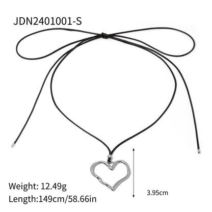 18K Gold Heart Statement  Pendant Rope Necklace