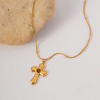 18K Gold Tiger Eye Cross Pendant Necklace