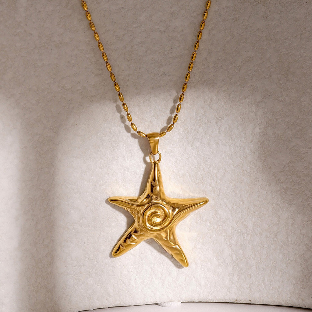 18K Gold Ocean Swirl Starfish Pendant Necklace
