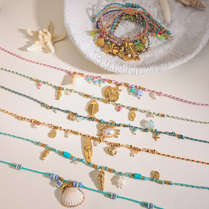 18K Gold Color String Ocean Themed Charm Necklace