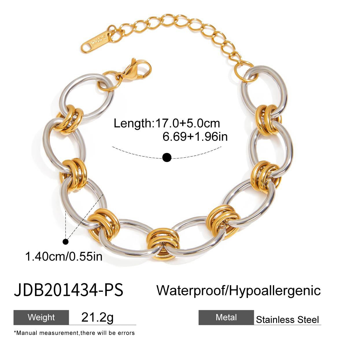 18K Gold and Silver Two Tone Duality Chain Bracelet Stack