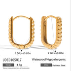 18K Gold Bare Ribbed Rectangle Huggie Earrings Cartilage Hoops Stack