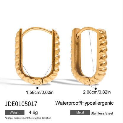 18K Gold Bare Ribbed Rectangle Huggie Earrings Cartilage Hoops Stack