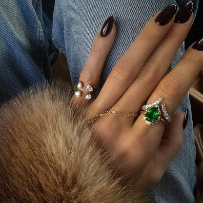 18K Gold Radiant Embrace CZ Statement Cuff Ring