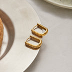 18K Gold Bare Ribbed Rectangle Huggie Earrings Cartilage Hoops Stack