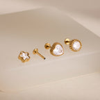18K GoldLucky Charms Star Heart Flat Back Stud Nap Earrings Set