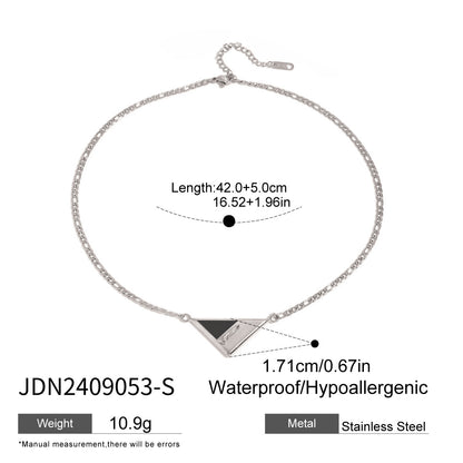 18K Gold Mother of Pearl Triangle Pendant Figaro Chain Necklace