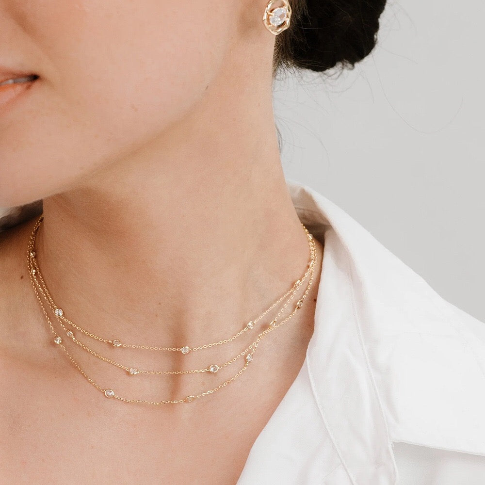 18K Gold Star Sprinkle Chain Layered Necklace Choker
