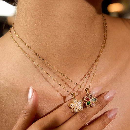 18K Gold Sweet Bloom Spinning Flower Pendant Necklace