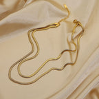 18K Gold Herringbone Snake Chain Extra Long Layered Necklace Set