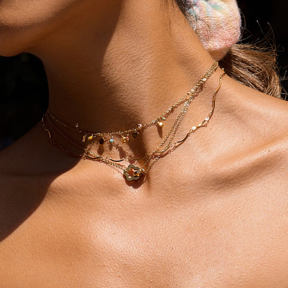 18K Gold Together Two Ring Connected Dainty Pendant Necklace