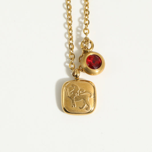 18K Gold Birthstone Zodiac Pendant Necklace