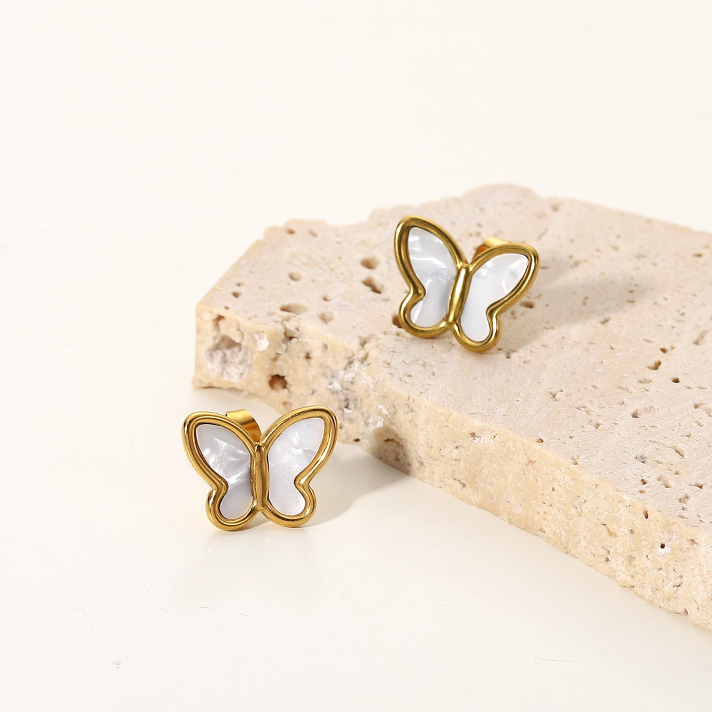 18K Butterfly Mother of Pearl Stud Earrings