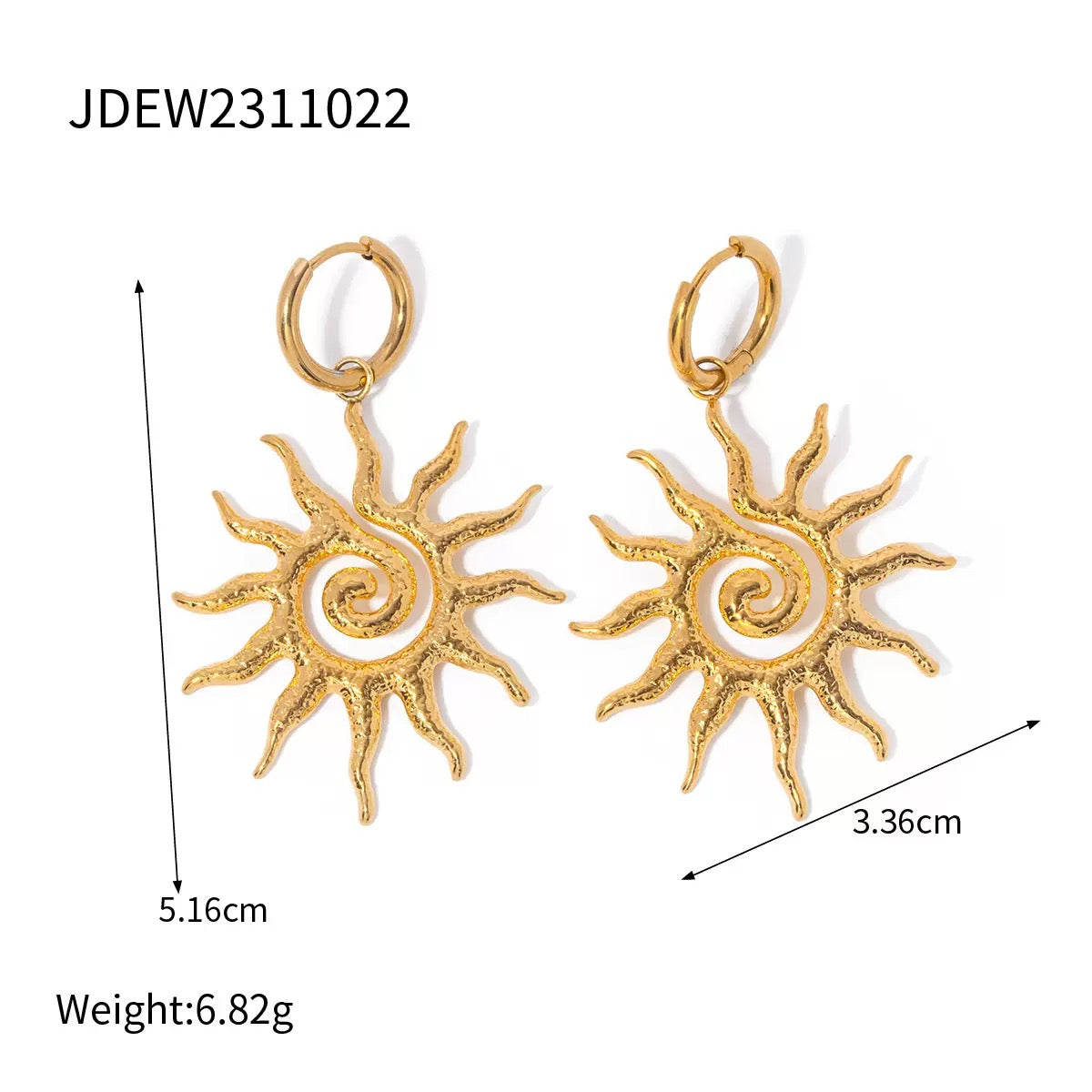 18K Gold Bright Sun Huggie Earrings with Charm
