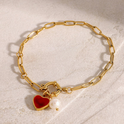 Heart Chain Charm Gold Bracelet