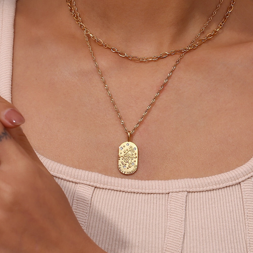 18K Gold Starry Zodiac Pendant Necklace