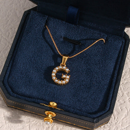 18K Gold Pearl Initial Pendant Necklace